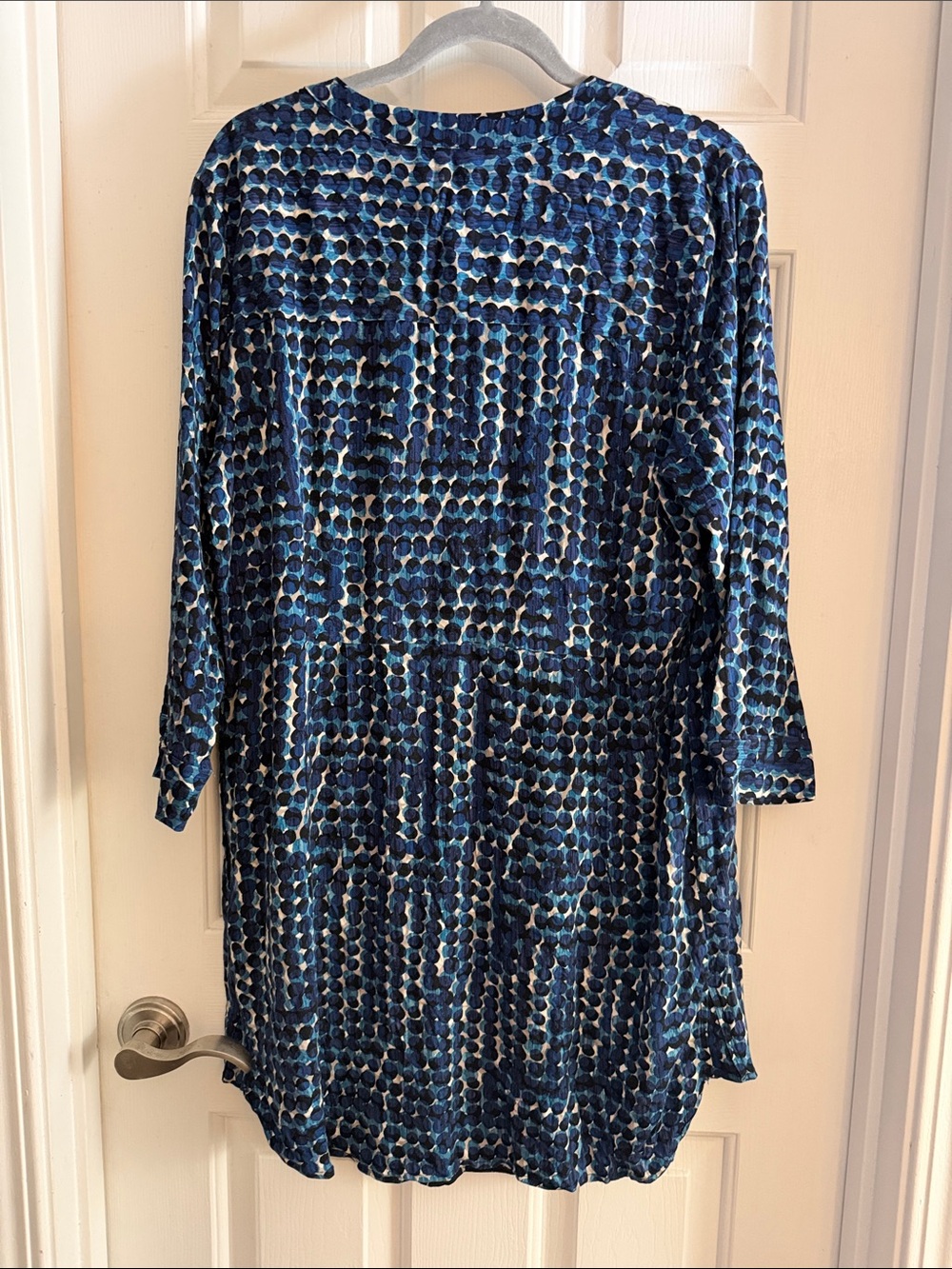 NIC+ZOE good vibes Blue Printed V-Neck Long Sleeve Shift Dress large dot print - Picture 6 of 7